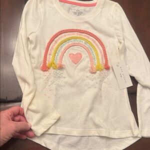 Max Studio Cream Long Sleeve Top with Pink Yellow and Mint Rainbow Accent